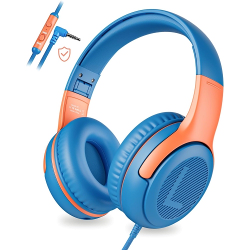 Kids Headphones Wired Toddler Headphones with Microphone, Over-Ear Headphones, 3.5mm Jack, Foldable On-Ear,Blueorange