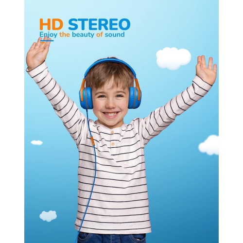 Kids Headphones Wired Toddler Headphones with Microphone, Over-Ear Headphones, 3.5mm Jack, Foldable On-Ear,Blueorange