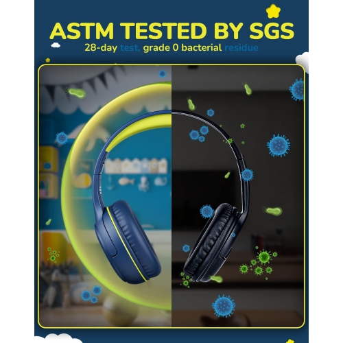 Casque d'écoute filaire pour enfants avec microphone, casque d'écoute, prise 3,5 mm, casque d'écoute pliable, bleu