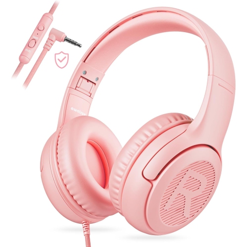 Kids Headphones Wired Toddler Headphones with Microphone, Over-Ear Headphones, 3.5mm Jack, Foldable On-Ear,Pink