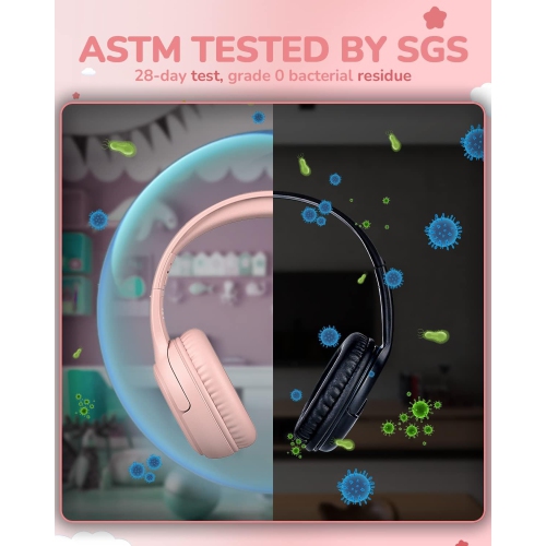 Kids Headphones Wired Toddler Headphones with Microphone, Over-Ear Headphones, 3.5mm Jack, Foldable On-Ear,Pink