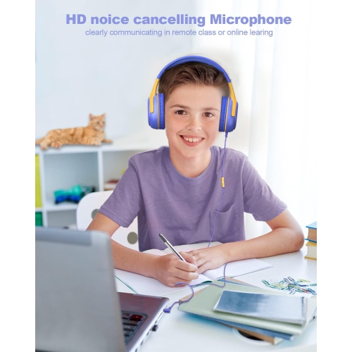 Kids Headphones Wired Toddler Headphones with Microphone, Over-Ear Headphones, 3.5mm Jack, Foldable On-Ear,Purple