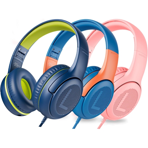 Kids Headphones Wired Toddler Headphones with Microphone, Over-Ear Headphones, 3.5mm Jack, Foldable On-Ear, 3 Pack