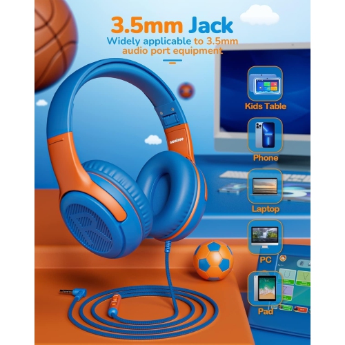 Kids Headphones Wired Toddler Headphones with Microphone, Over-Ear Headphones, 3.5mm Jack, Foldable On-Ear, 3 Pack