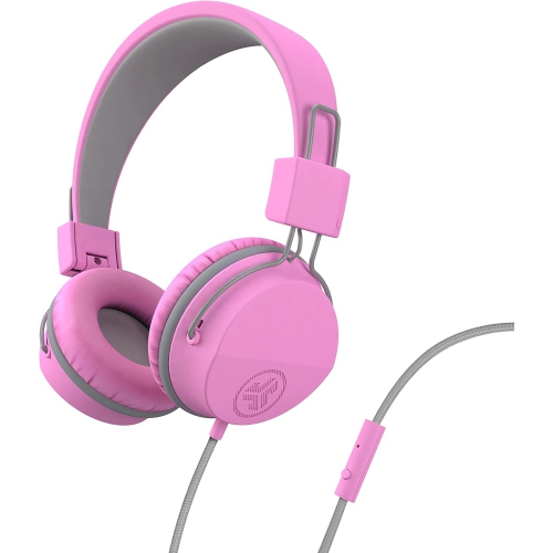 On-Ear Kids Wired Headphones, Toddler Headphones, Studio Volume Safe, Folding, Adjustable, Noise Isolation, with Mic, Pink