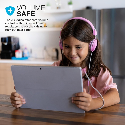 On-Ear Kids Wired Headphones, Toddler Headphones, Studio Volume Safe, Folding, Adjustable, Noise Isolation, with Mic, Pink