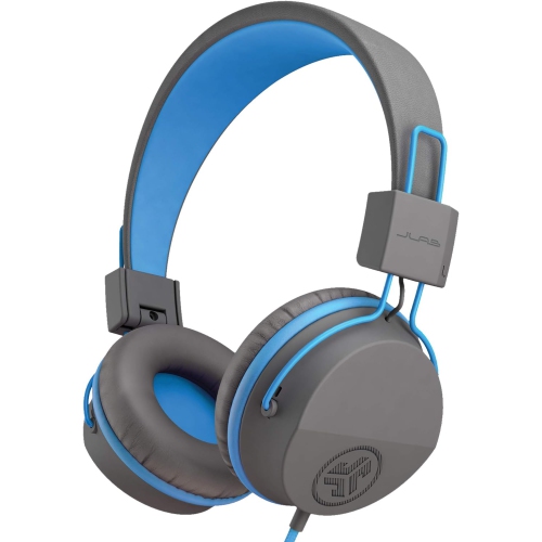 On-Ear Kids Wired Headphones, Toddler Headphones, Studio Volume Safe, Folding, Adjustable, Noise Isolation, with Mic, Blue/Grey