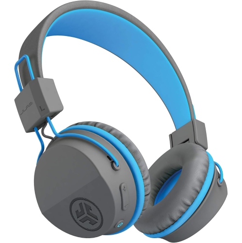 On-Ear Kids Wired Headphones, Toddler Headphones, Studio Volume Safe, Folding, Adjustable, Noise Isolation, with Mic, Gray/ Blue
