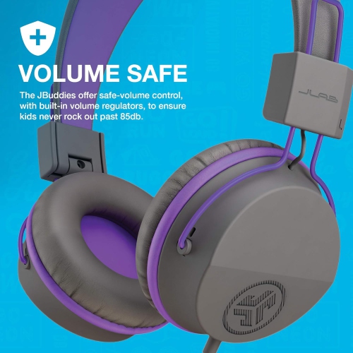 On-Ear Kids Wired Headphones, Toddler Headphones, Studio Volume Safe, Folding, Adjustable, Noise Isolation, with Mic, Purple/Gray