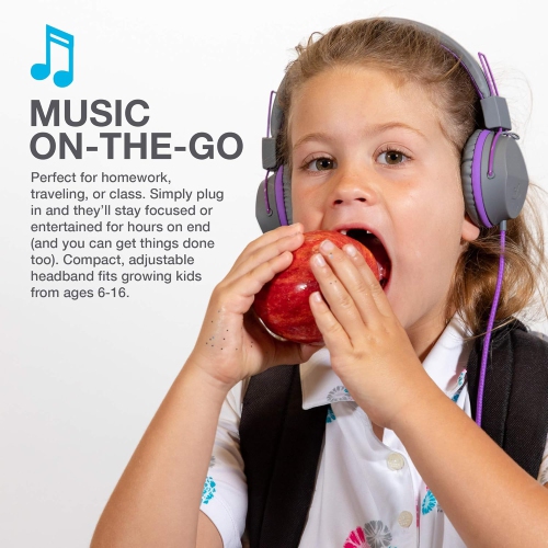 On-Ear Kids Wired Headphones, Toddler Headphones, Studio Volume Safe, Folding, Adjustable, Noise Isolation, with Mic, Purple/Gray