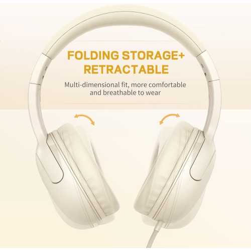 Casque d'écoute filaire stéréo pliable pour enfants, casque d'écoute stéréo filaire, enfants, école, tablette, iPad, enfant, avion, blanc beige