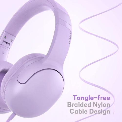 Wired Headphones for Kids Foldable Wire Stereo On Ear Headsets for Kids/Children/School/Tablet/Ipad/Kiddle/Plane, Purple