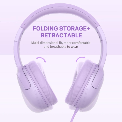 Wired Headphones for Kids Foldable Wire Stereo On Ear Headsets for Kids/Children/School/Tablet/Ipad/Kiddle/Plane, Purple
