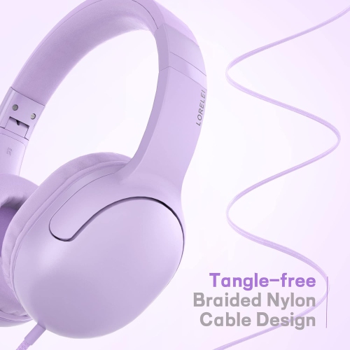Wired Headphones for Kids Foldable Jack Tangle Free Nylon Wire Stereo On Ear Headsets for Kids/Children/School/Tablet/Ipad/Kiddle, Purple