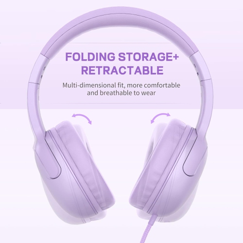 Wired Headphones for Kids Foldable Jack Tangle Free Nylon Wire Stereo On Ear Headsets for Kids/Children/School/Tablet/Ipad/Kiddle, Purple