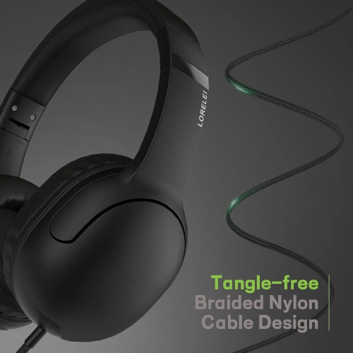 Wired Headphones for Kids Foldable Jack Tangle Free Nylon Wire Stereo On Ear Headsets for Kids/Children/School/Tablet/Ipad/Kiddle, Black