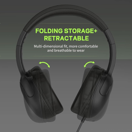 Wired Headphones for Kids Foldable Jack Tangle Free Nylon Wire Stereo On Ear Headsets for Kids/Children/School/Tablet/Ipad/Kiddle, Black