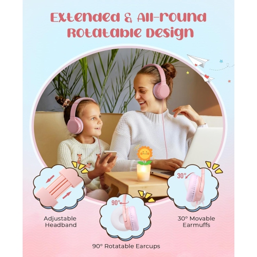 Headphones Safer Foldable Lightweight Over-Ear Wired Headset, Portable On Ear Headphones for Kids School Online Learning Classes Travel Tablet, 3.5mm
