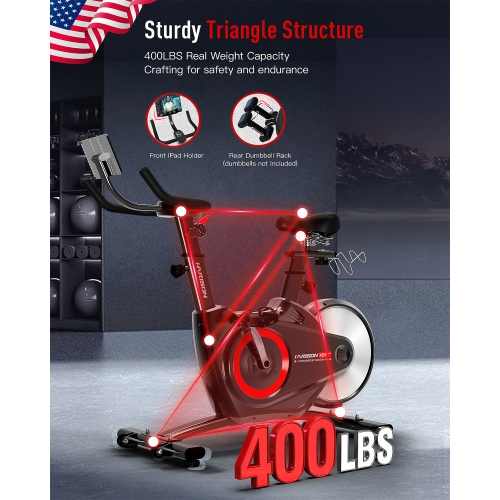 Vélo d'exercice semi-commercial de HARISON – Vélo stationnaire pour gym à domicile – Vélo d'intérieur magnétique silencieux avec support pour