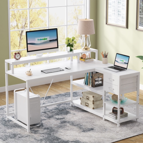 Tribesigns 55" L-Shaped Computer Desk, Modern Reversible Corner Desk with Monitor Stand