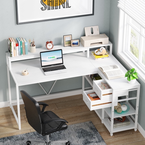 Tribesigns 55" L-Shaped Computer Desk, Modern Reversible Corner Desk with Monitor Stand