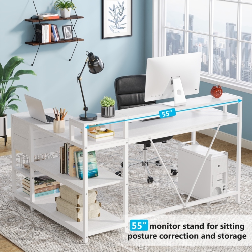 Tribesigns 55" L-Shaped Computer Desk, Modern Reversible Corner Desk with Monitor Stand