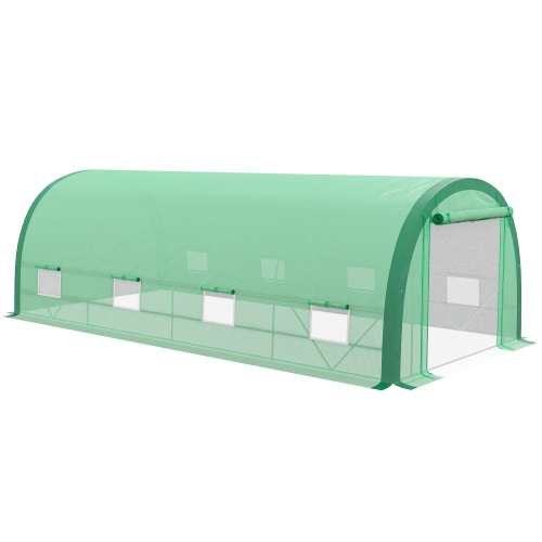 Serre-tunnel Outsunny de 19 x pi avec structure améliorée, 8 fenêtres en filet, tente de maison chaude avec couverture en PE, 15 gants pour plantes,