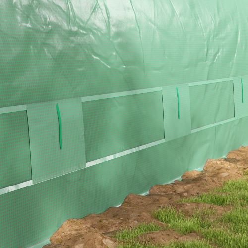Serre-tunnel Outsunny de 19 x pi avec structure améliorée, 8 fenêtres en filet, tente de maison chaude avec couverture en PE, 15 gants pour plantes,