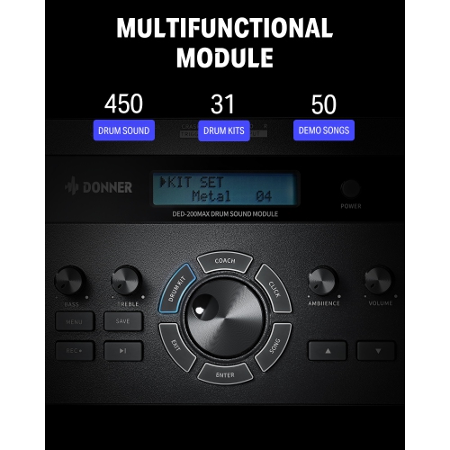 Donner DED-200 MAX Electronic Drum Set 5-Drum 3-Cymbal with Drum Throne/Headphone