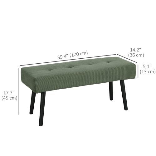 HOMCOM 39" Upholstered Bedroom Entryway Bench, Modern Corduroy Tufted End of Bed Bench with Padded Seat and Steel Legs for Living Room, Hallway, Green