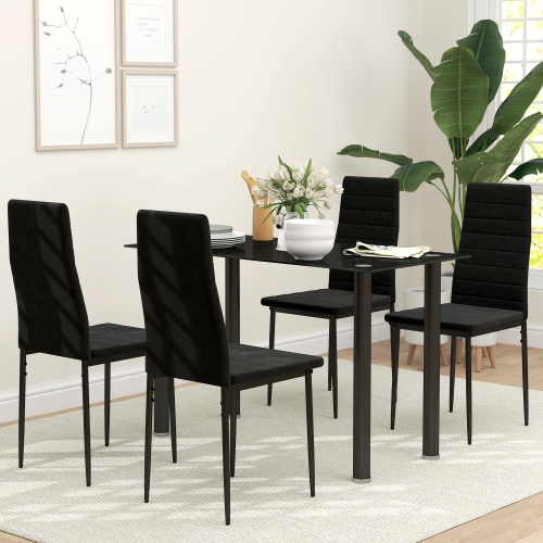 HOMCOM Modern Dining Chairs Set of 4, Upholstered Velvet Fabric Kitchen Chairs with Channel Tufting and Metal Legs for Living Room, Dining Room,