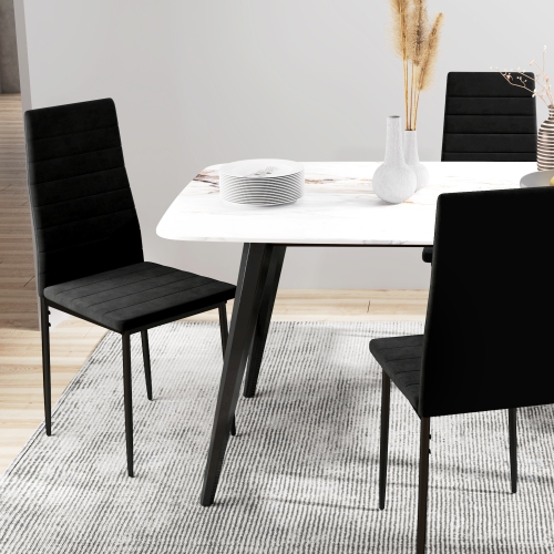 HOMCOM Modern Dining Chairs Set of 4, Upholstered Velvet Fabric Kitchen Chairs with Channel Tufting and Metal Legs for Living Room, Dining Room,