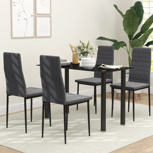 HOMCOM Modern Dining Chairs Set of 4, Upholstered Velvet Fabric Kitchen Chairs with Channel Tufting and Metal Legs for Living Room, Dining Room,