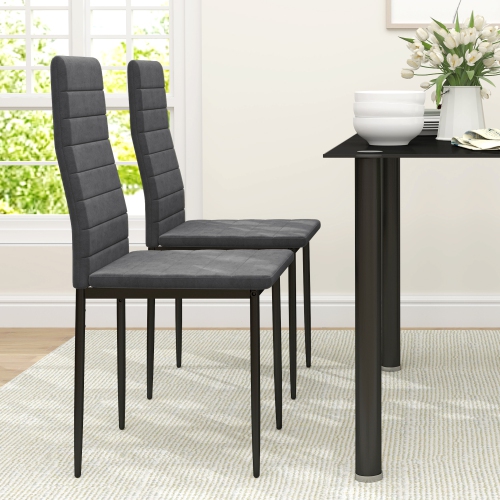 HOMCOM Modern Dining Chairs Set of 4, Upholstered Velvet Fabric Kitchen Chairs with Channel Tufting and Metal Legs for Living Room, Dining Room,