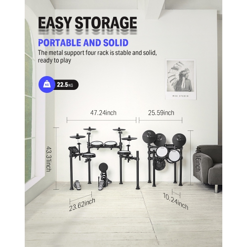 Donner DED-200X Electronic Drum Set 5-Drum 4-Cymbal 450-Sound with Drum Throne/Headphone