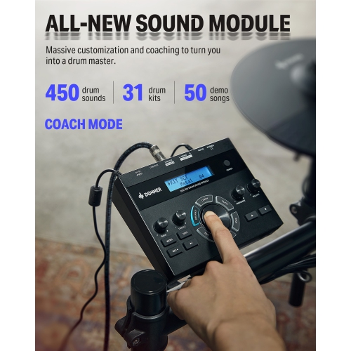 Donner DED-200X Electronic Drum Set 5-Drum 4-Cymbal 450-Sound with Drum Throne/Headphone