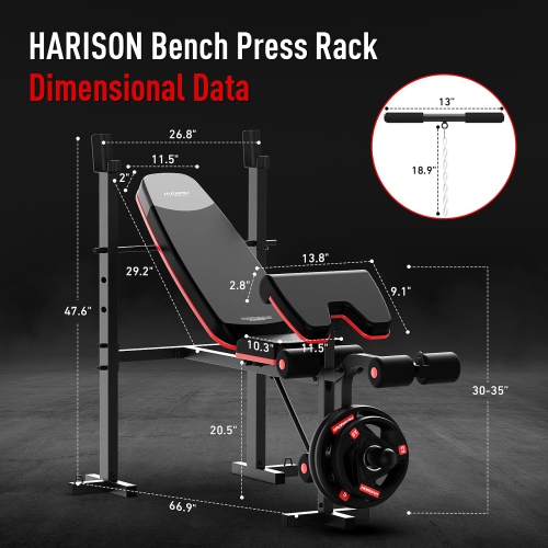 HARISON 6 in 1 Weight Bench Set with Leg Extension and Preacher Curl, 660 LBS Workout Bench Press Rack for Home Gym with Resistance Bands