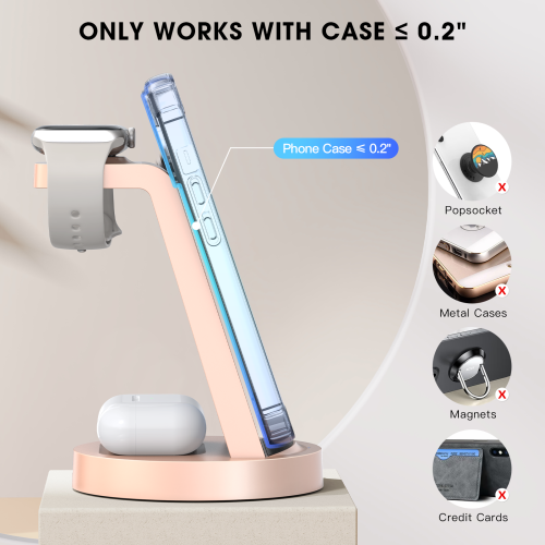 Station de recharge 3-en-1 d'Iseyyox pour iPhone, chargeur sans fil pour iPhone 16 15 14 13 12 11 X Pro Max et Apple Watch - Station de chargement