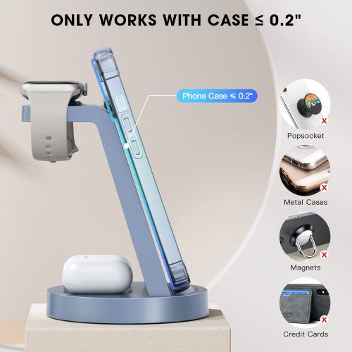 Station de recharge 3-en-1 d'Iseyyox pour iPhone, chargeur sans fil pour iPhone 16 15 14 13 12 11 X Pro Max et Apple Watch - Station de chargement