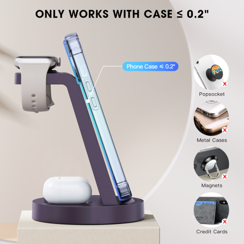 Iseyyox 3 in 1 Charging Station for iPhone, Wireless Charger for iPhone 16 15 14 13 12 11 X Pro Max & Apple Watch - Charging Stand Dock for AirPods
