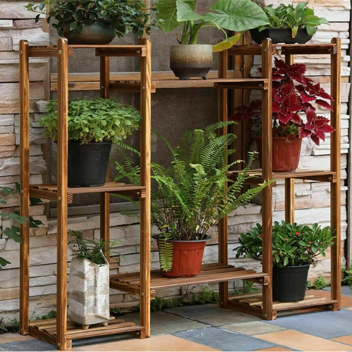 UNHO Plant Stand Indoor Outdoor Tall Plant Shelf for Multiple Plants, 8 Tiers Large Plant Rack Wood Plant Holder Plant Shelves for Room Corner
