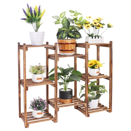 UNHO Plant Stand Indoor Outdoor Tall Plant Shelf for Multiple Plants, 8 Tiers Large Plant Rack Wood Plant Holder Plant Shelves for Room Corner
