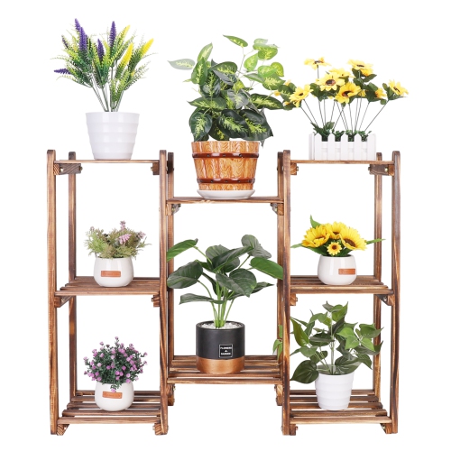 UNHO Plant Stand Indoor Outdoor Tall Plant Shelf for Multiple Plants, 8 Tiers Large Plant Rack Wood Plant Holder Plant Shelves for Room Corner
