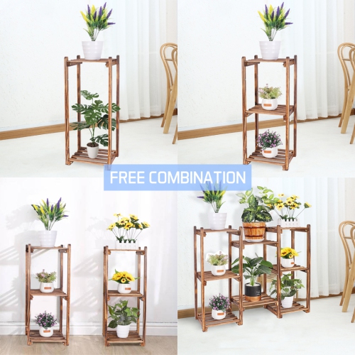 UNHO Plant Stand Indoor Outdoor Tall Plant Shelf for Multiple Plants, 8 Tiers Large Plant Rack Wood Plant Holder Plant Shelves for Room Corner