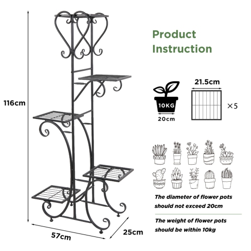 UNHO  4 Tiers Metal Wrought Iron Plant Stand Outdoor Garden Flower Display Rack Potted Shelf Holder Home Decoration