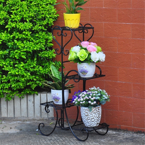 UNHO 4 Tiers Metal Wrought Iron Plant Stand Outdoor Garden Flower Display Rack Potted Shelf Holder Home Decoration