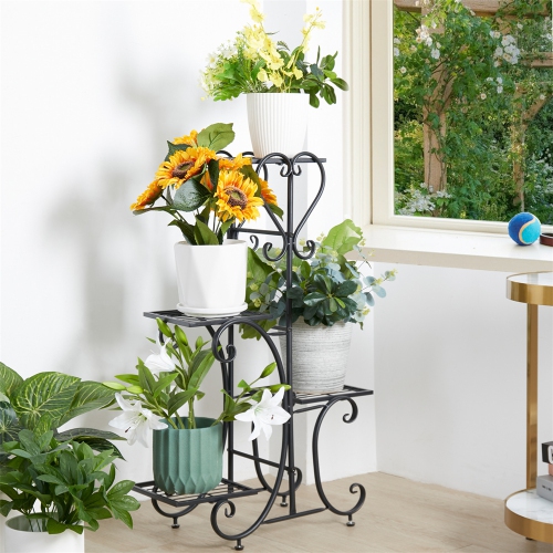 UNHO 4 Tiers Metal Wrought Iron Plant Stand Outdoor Garden Flower Display Rack Potted Shelf Holder Home Decoration