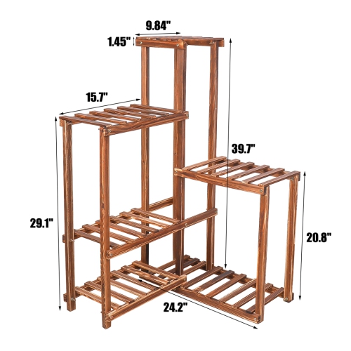 UNHO  6 Tier Carbonized Corner Plant Stand Garden Tiered Flowers Pots Display Plant Stand for Outdoor Yard Decoration