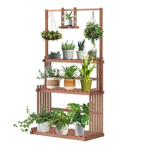 UNHO Large Heavy Duty Wood Plant ladder 3 Tier Patio Flower Holder Kitchen Decorative Shelf for Garden Lawn