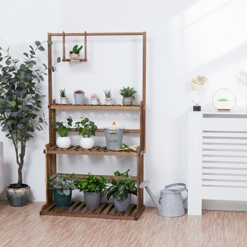 UNHO Large Heavy Duty Wood Plant ladder 3 Tier Patio Flower Holder Kitchen Decorative Shelf for Garden Lawn